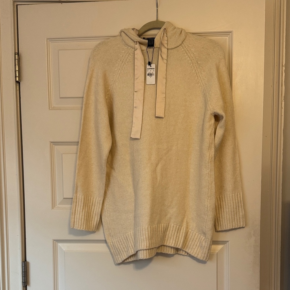 Express Cream Hooded  Sweater